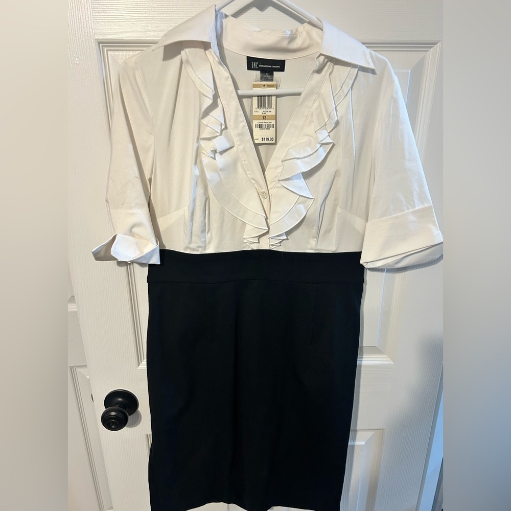 INC International Concepts Women's White Ruffle Blouse